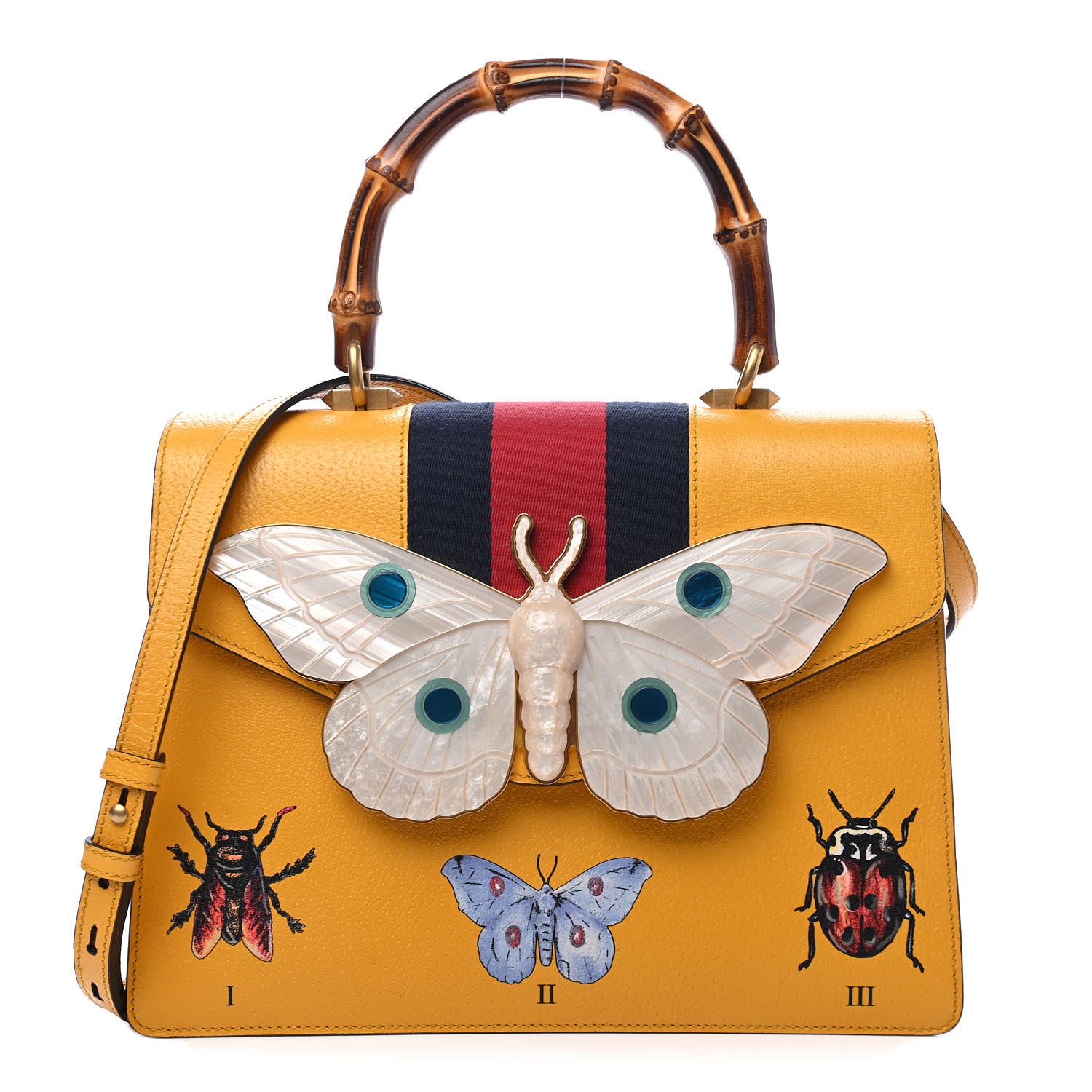 Gucci Textured Calfskin Bamboo Web Medium Falena Moth Top Handle Bag Crop 1 of 6