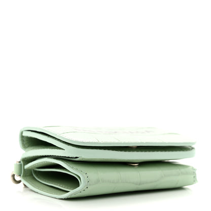 Balenciaga Shiny Calfskin Logo Crocodile Embossed Logo Mini Cash Wallet On Chain Light Green Black 4 of 14