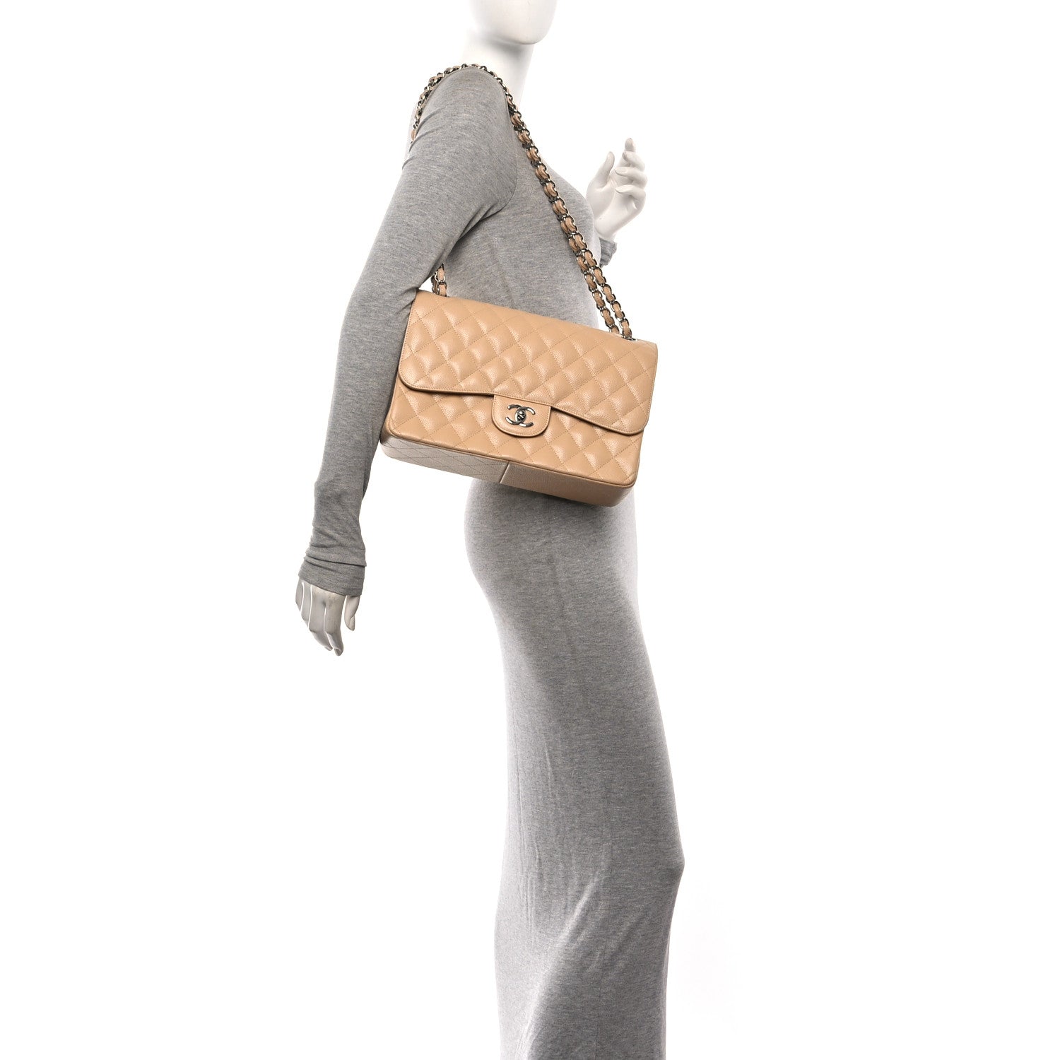 Chanel Caviar Quilted Jumbo Double Flap Beige 2 of 11