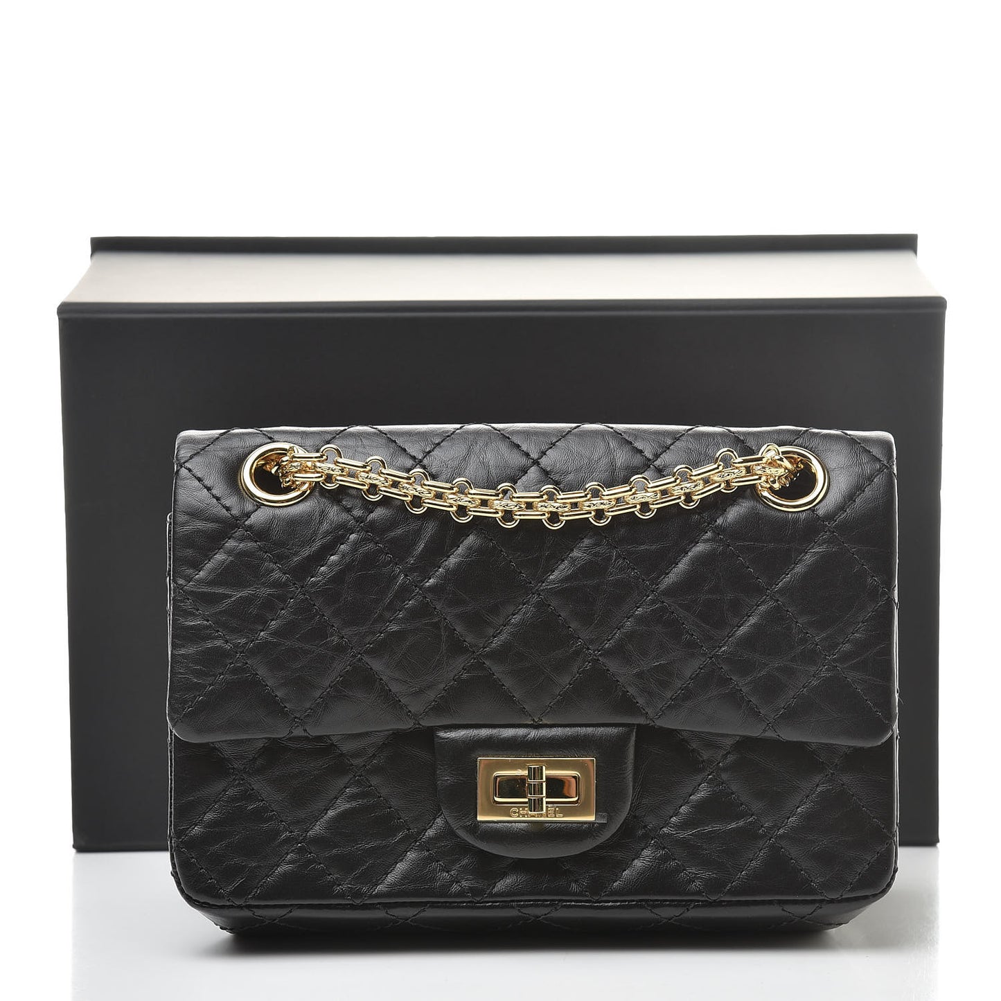 Aged Calfskin Quilted 2.55 Reissue Mini Flap Black