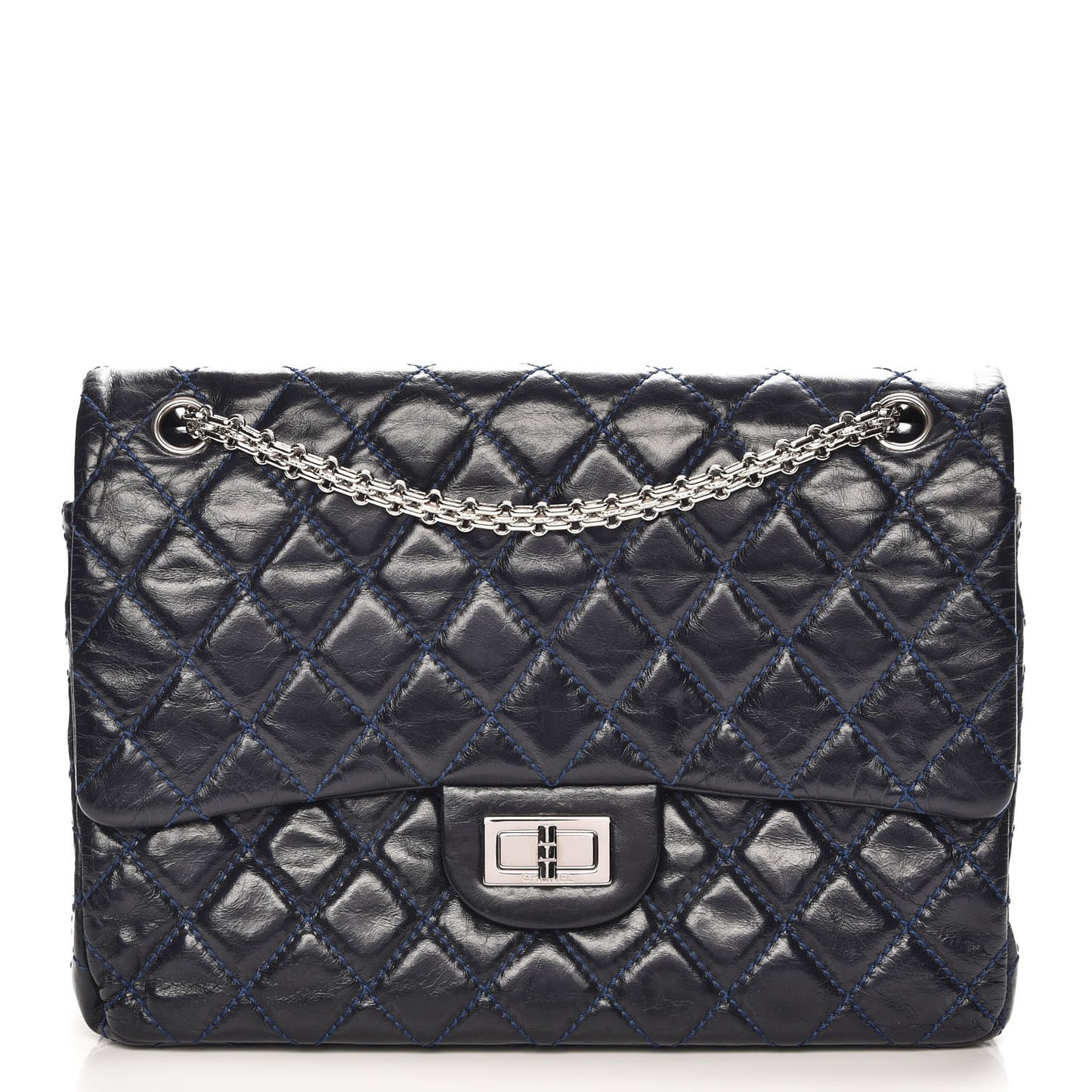 Glazed Calfskin Quilted Surpique 2.55 Reissue Flap Navy