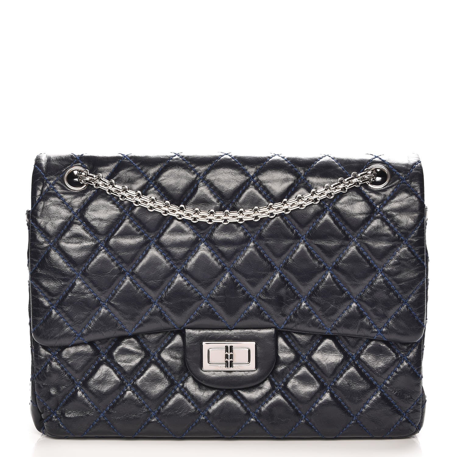 Chanel Glazed Calfskin Quilted Surpique 2.55 Reissue Flap Navy 1 of 7