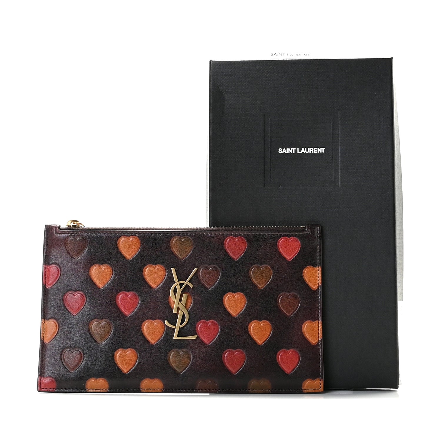 Lambskin Heart Embossed Monogram Bill Pouch Vintage Cognac