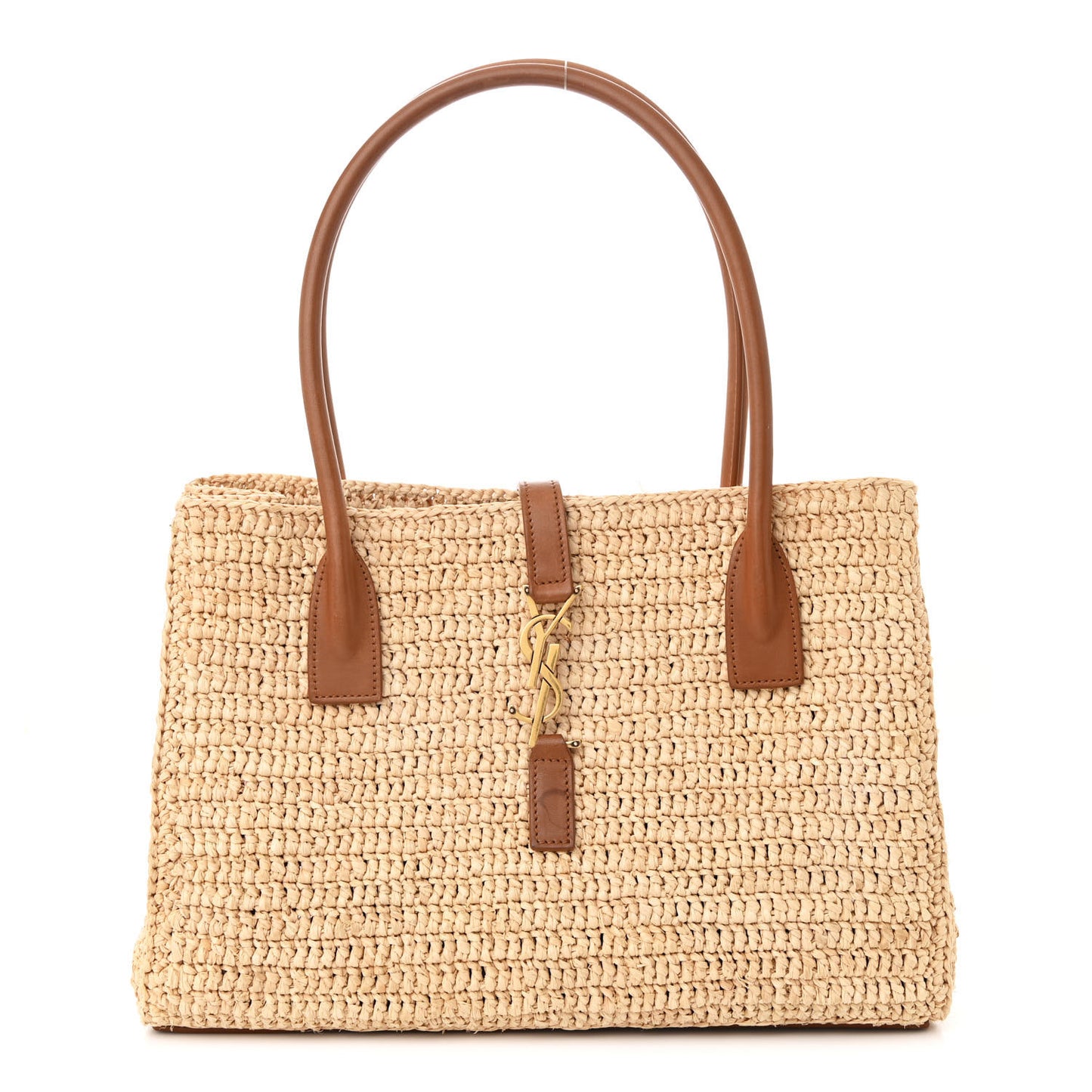 Raffia Calfskin Panier Rectangle Tote Naturel Brick