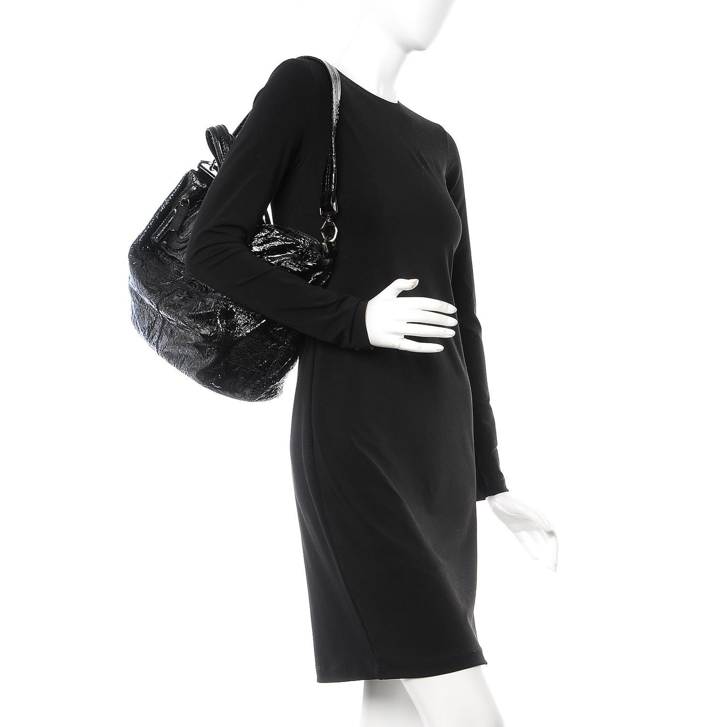 Crinkled Patent Calfskin Small Nightingale Black