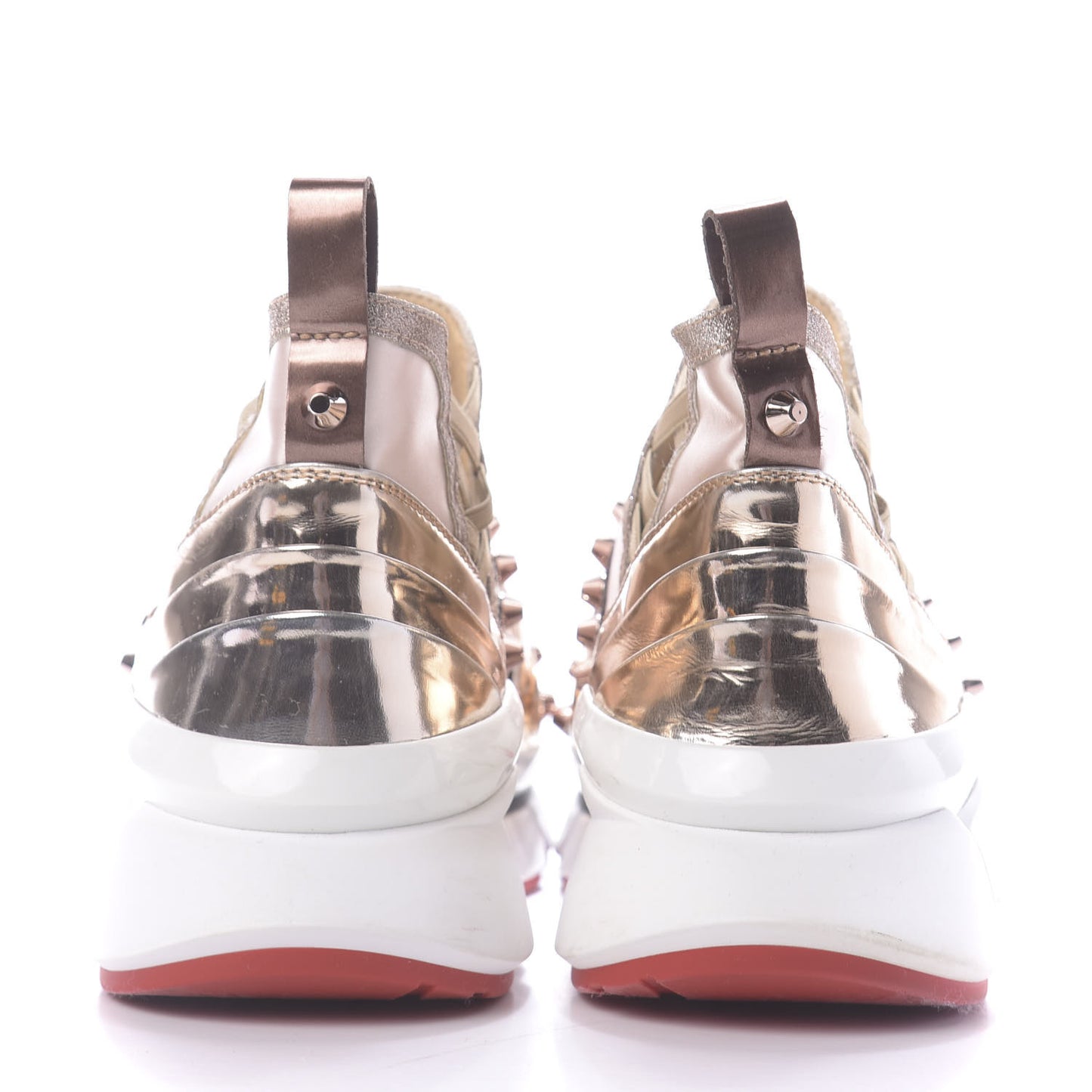 Satin Metallic Calfskin Glitter Specchio Studded 123 Run Flat Sneakers 37 Nude