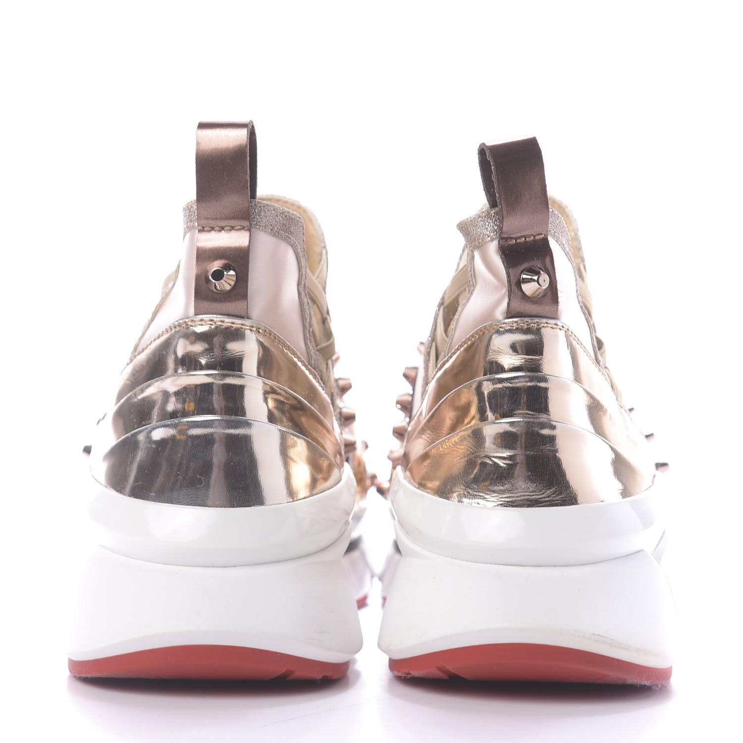 Christian Louboutin Satin Metallic Calfskin Glitter Specchio Studded 123 Run Flat Sneakers 37 Nude 5 of 10