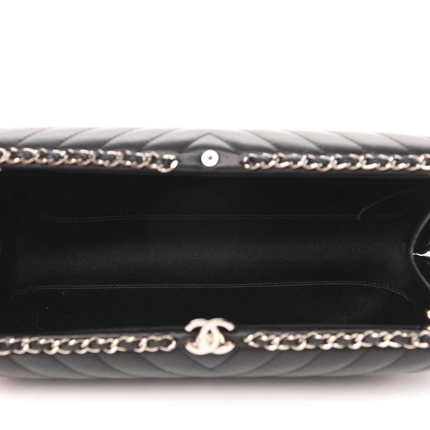 Chanel Lambskin Chevron Quilted Chain Around Clutch Black 5 of 10