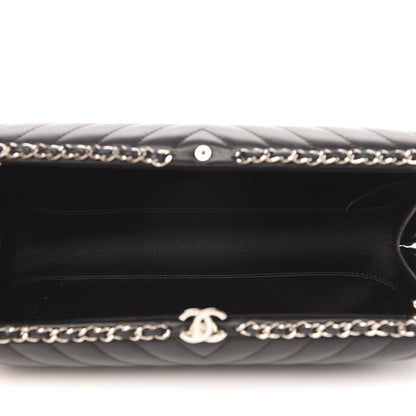 Chanel Lambskin Chevron Quilted Chain Around Clutch Black 5 of 10