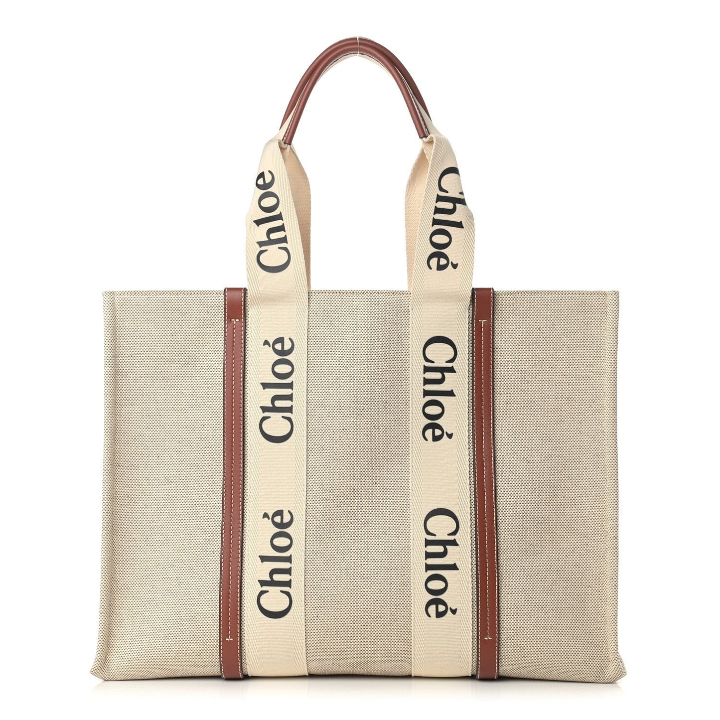 Cotton Calfskin Large Woody Ribbon Tote White Brown