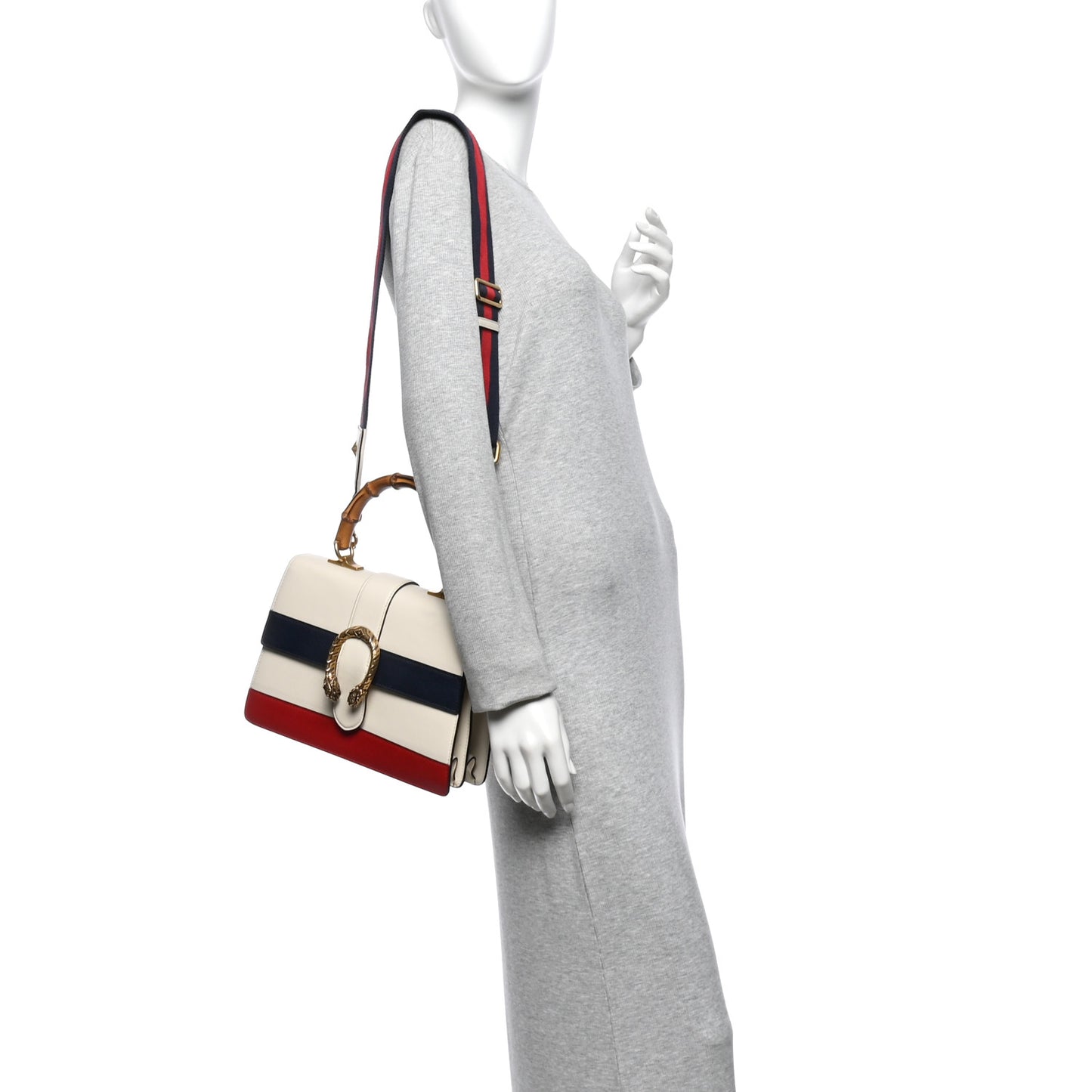 Calfskin Bamboo Web Medium Dionysus Top Handle Bag White Blue Hibiscus Red