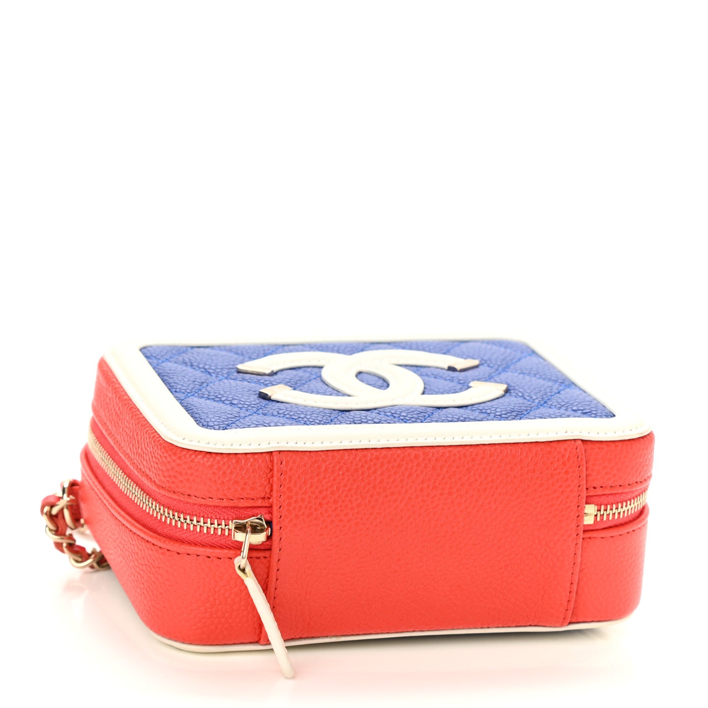 Caviar Quilted Filigree Vanity Clutch With Chain Blue White Red