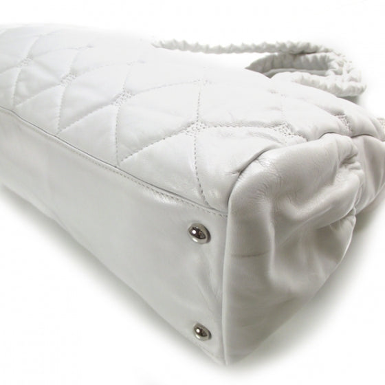 Quilted Lambskin Large Hidden Chain Tote White