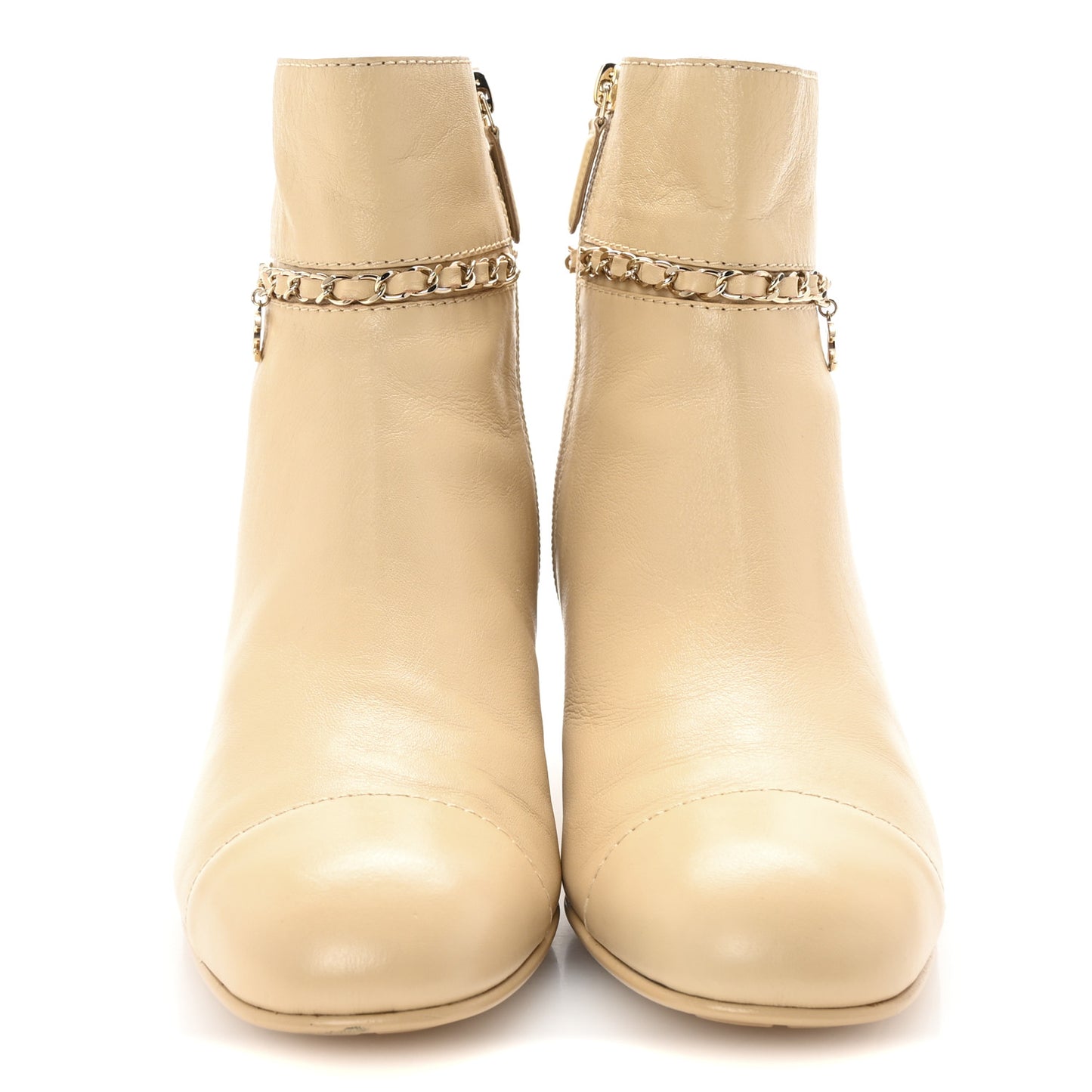 Calfskin Cap Toe Chain Short Boots 41 Beige