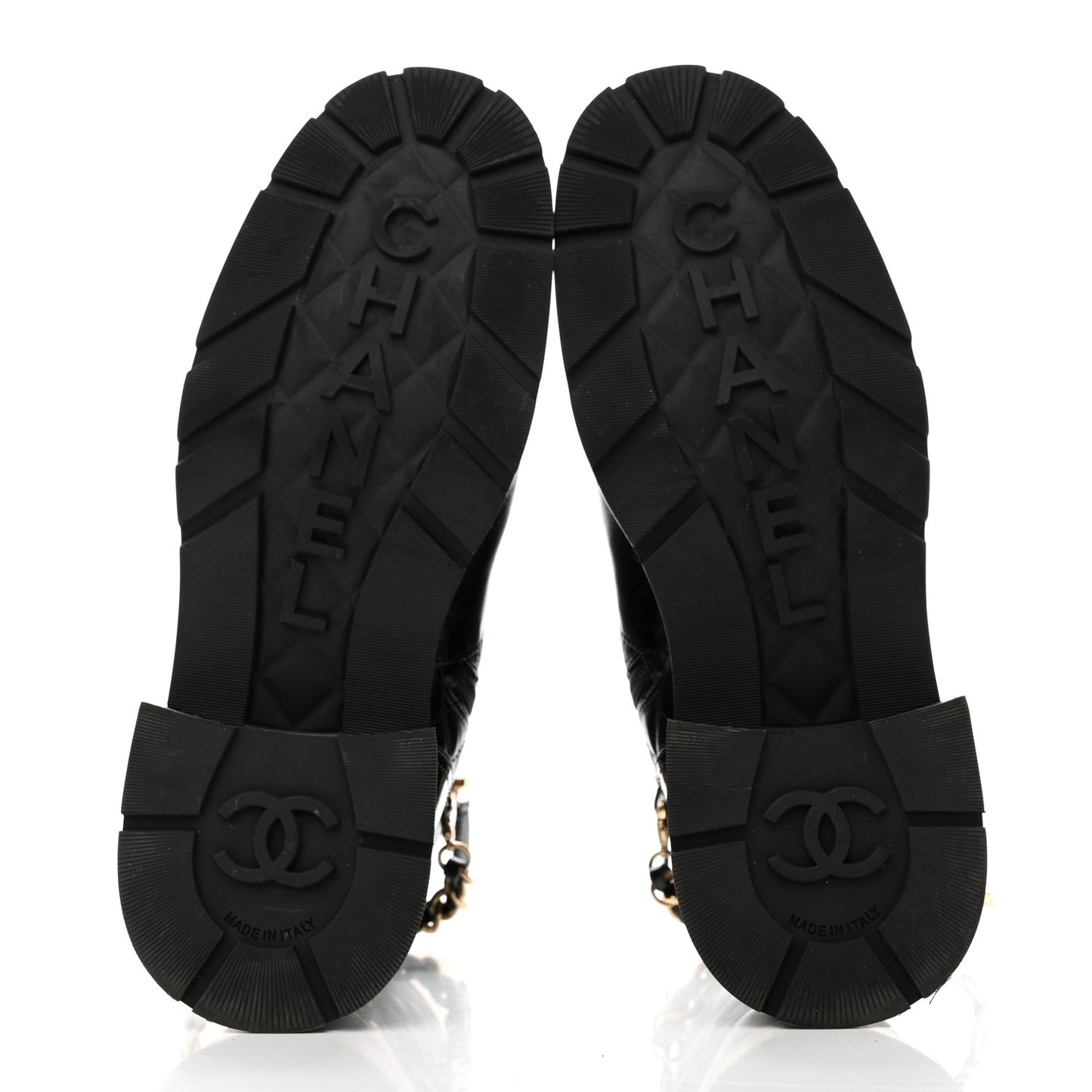 Shiny Calfskin Patent Quilted Chain Lace Up Combat Boots 40.5 Black