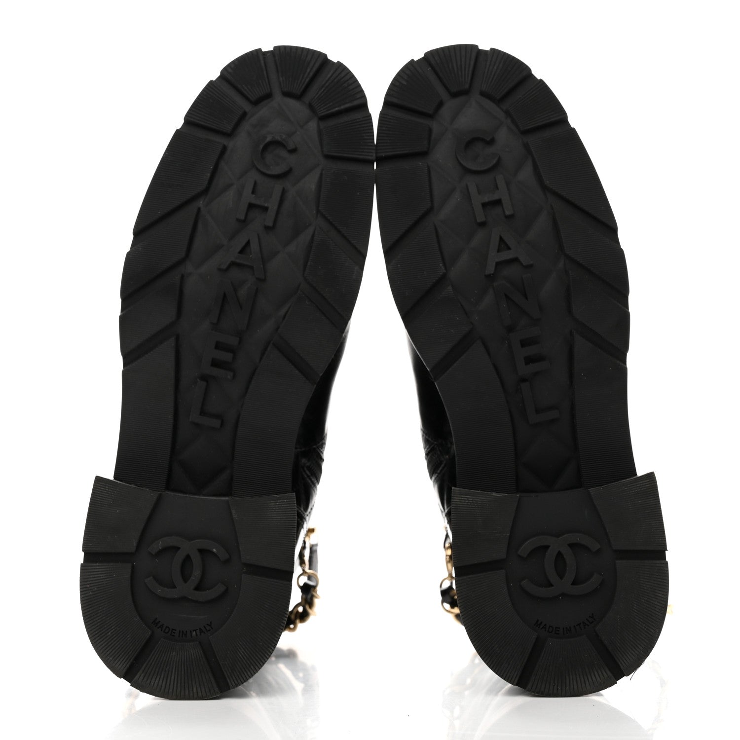 Chanel Shiny Calfskin Patent Quilted Chain Lace Up Combat Boots 40.5 Black 5 of 8