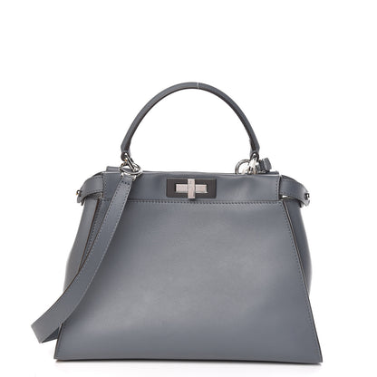 Fendi Vitello Seta Shiny Nappa Medium Peekaboo Iconic Satchel Tempesta Grigio Perla 1 of 13