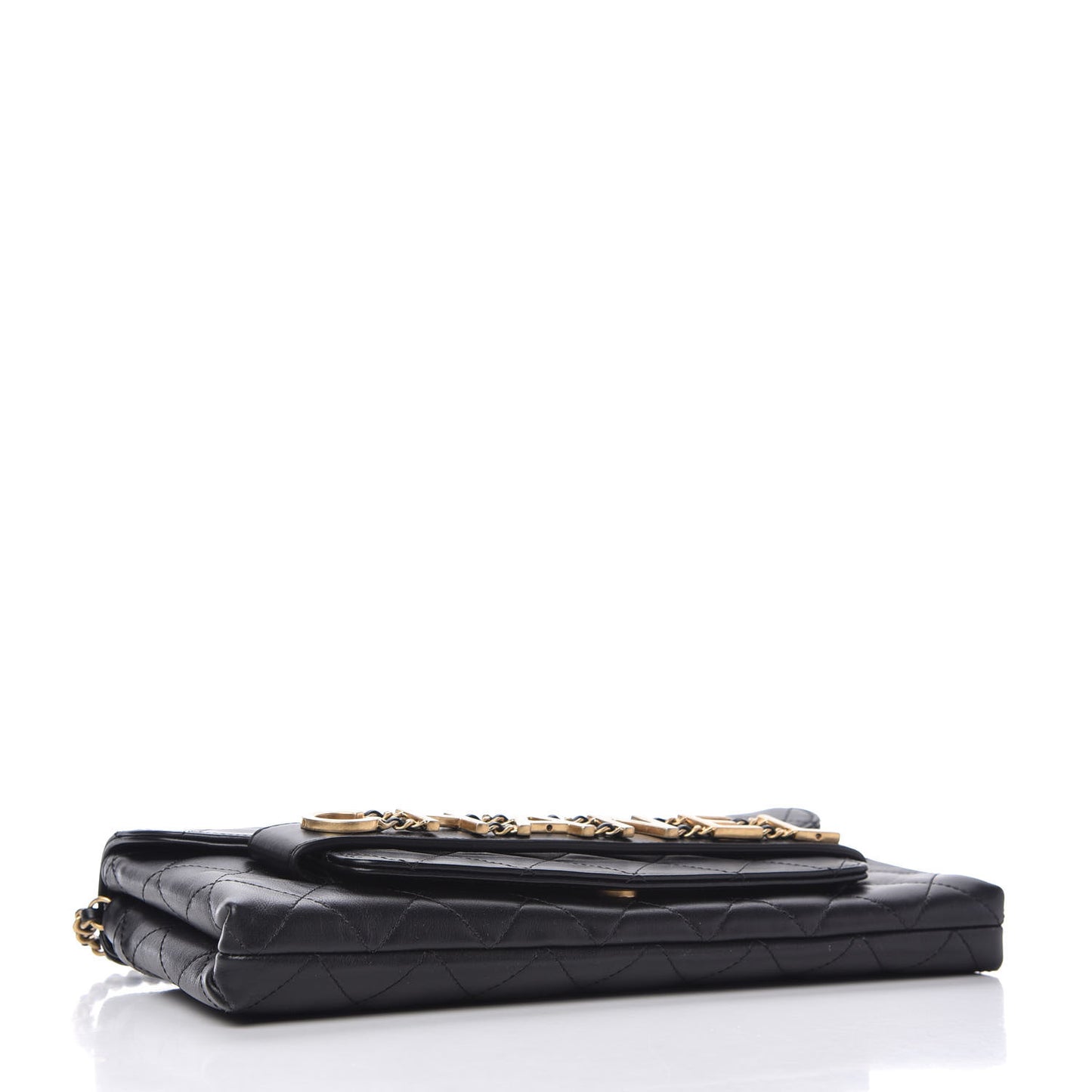 Calfskin Quilted Enchained Clutch Black