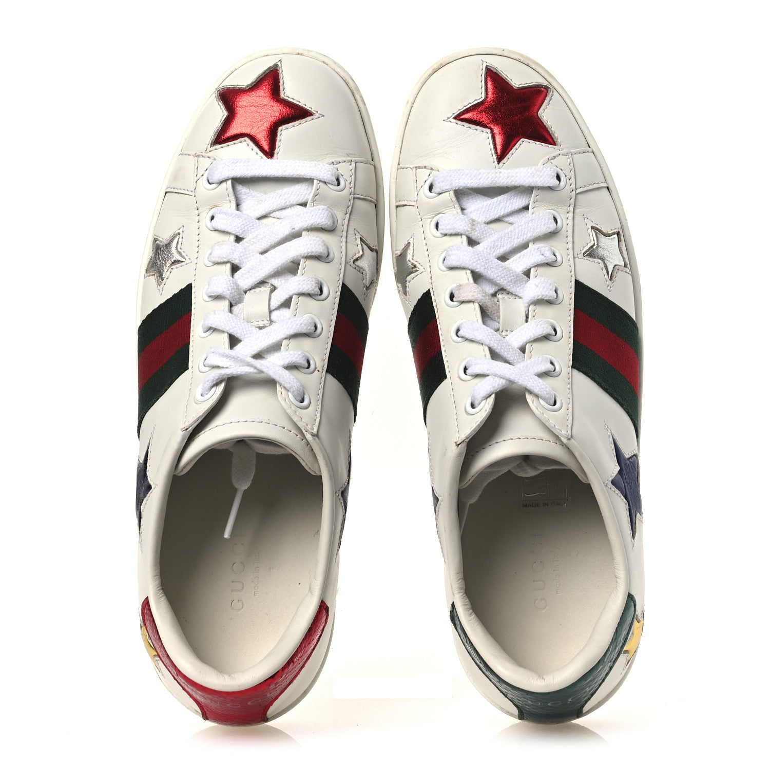 Gucci Calfskin Ayers Web Star Embroidered Womens Ace Sneakers 37 White Multi 2 of 17