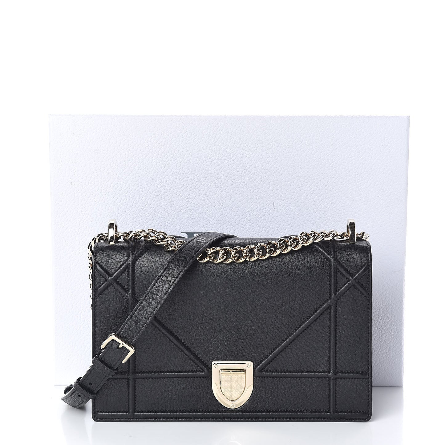 Grained Calfskin Medium Diorama Flap Bag Black