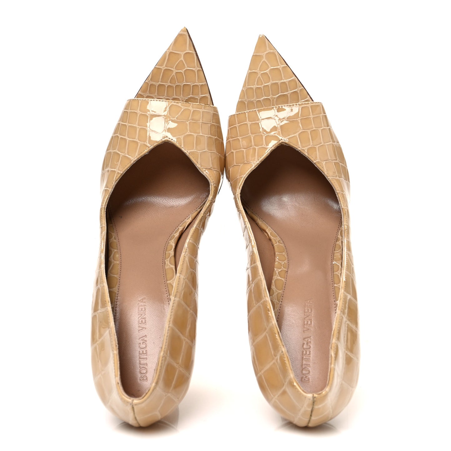 Gloss Calfskin Crocodile Embossed Punta Wedge Heel Sandals 41 Praline