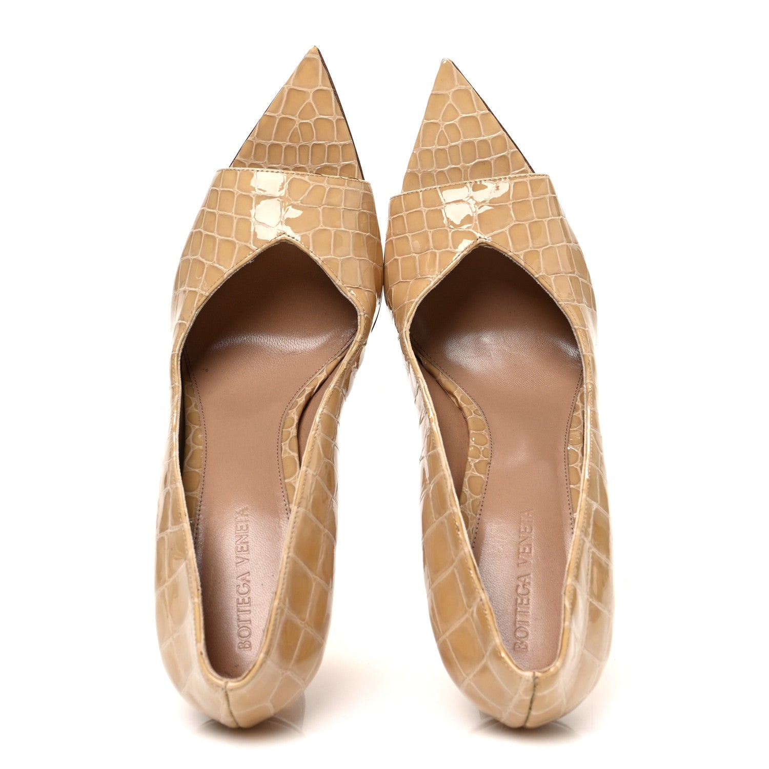 Bottega Veneta Gloss Calfskin Crocodile Embossed Punta Wedge Heel Sandals 41 Praline 2 of 9