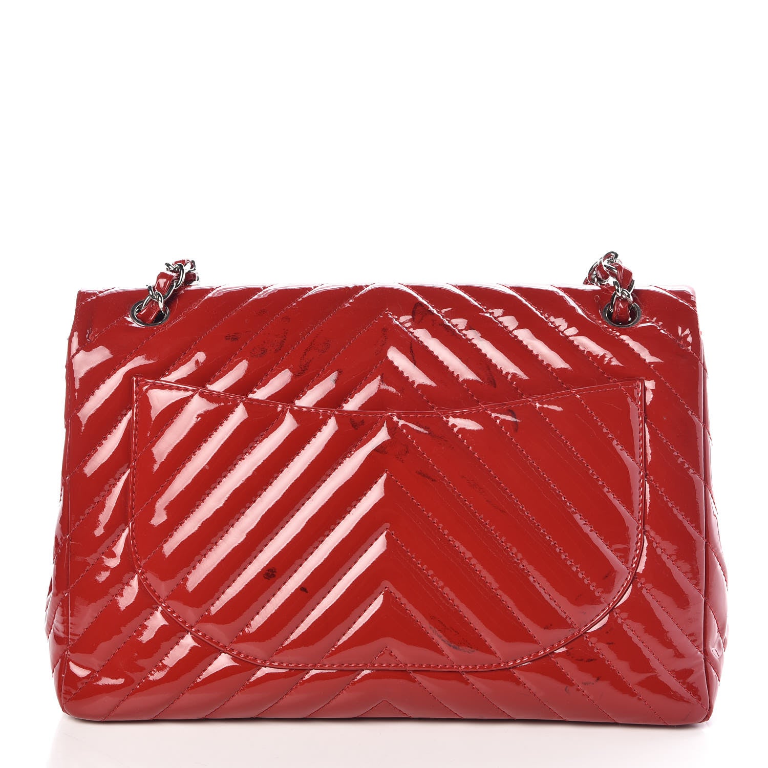 Chanel Patent Chevron Quilted Maxi Single Flap Red 12 of 15