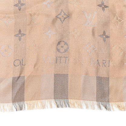 Louis Vuitton Silk Lurex Wool So Shine Monogram Shawl Beige 2 of 4