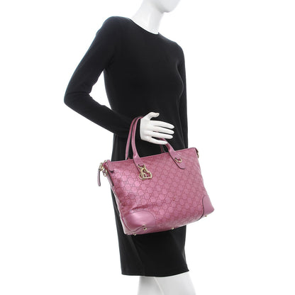 Gucci Metallic Soft Guccissima Heart Bit Charm Top Handle Tote Fresia Rose 2 of 12