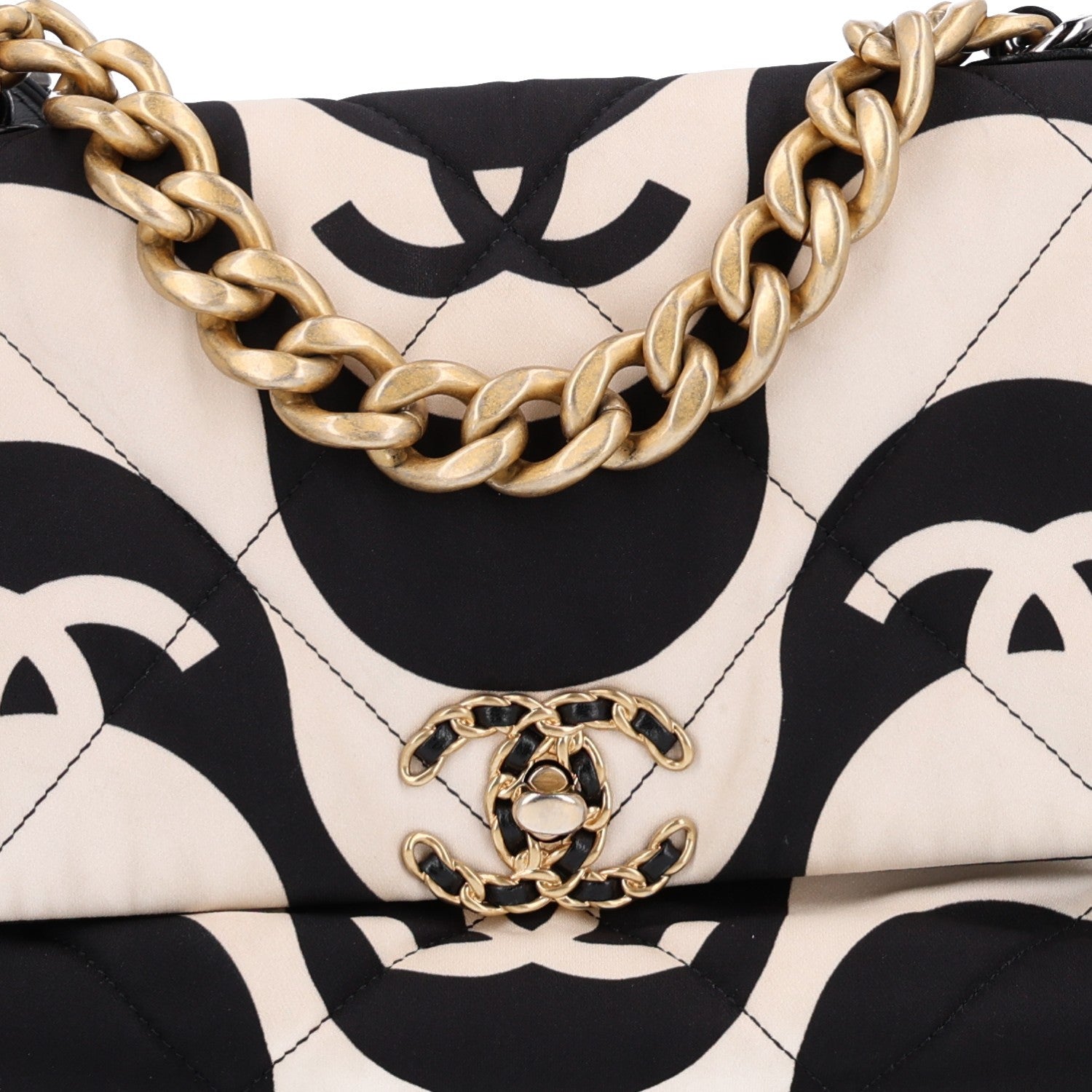 Chanel Fabric Printed Large Chanel 19 Flap Black Ecru 8 of 10
