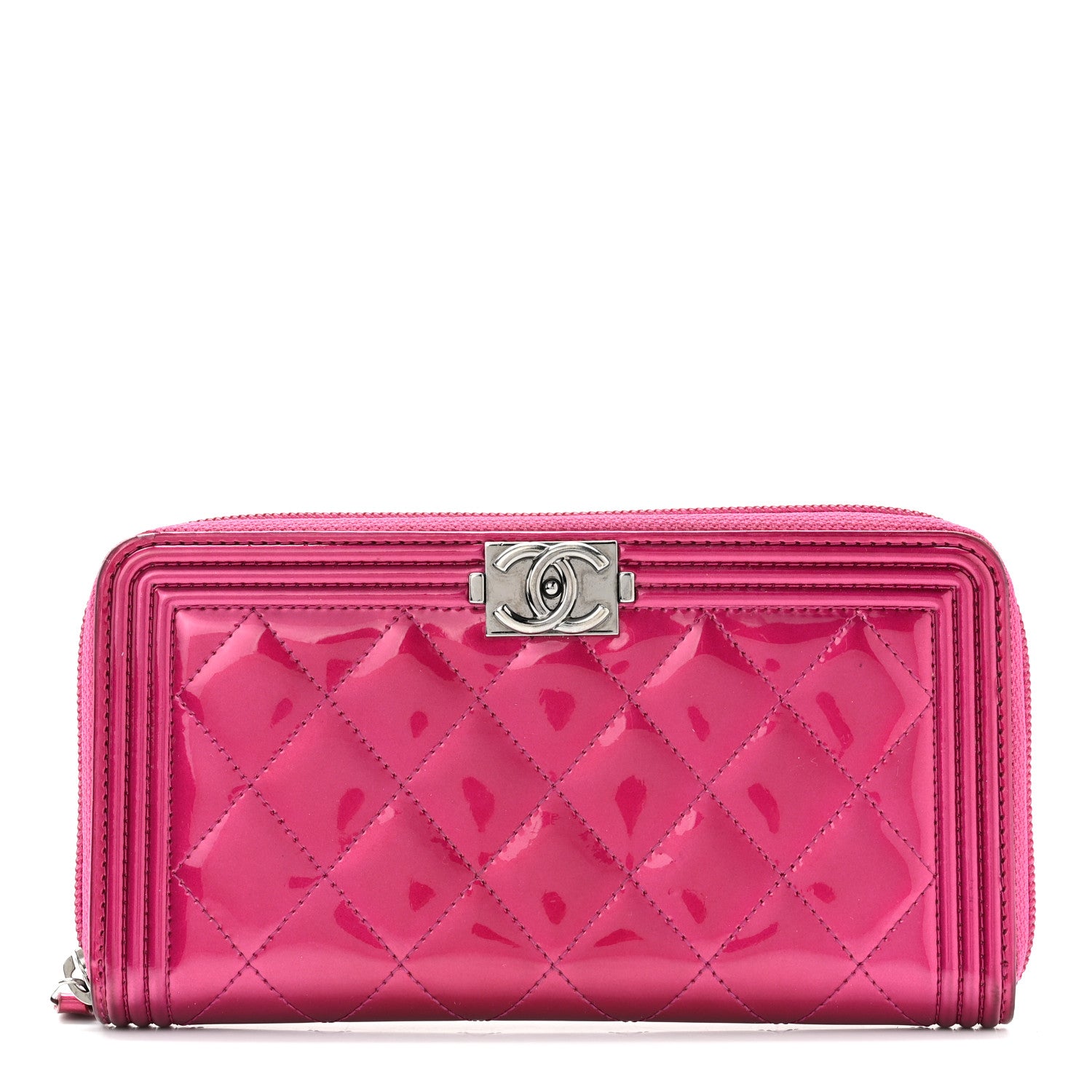 Chanel Metallic Patent Calfskin Quilted Boy L-Gusset Zip Wallet Pink 1 of 13
