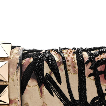 Valentino Garavani Vitello Embroidered Beaded Medium Glam Lock Rockstud Flap Beige 14 of 17