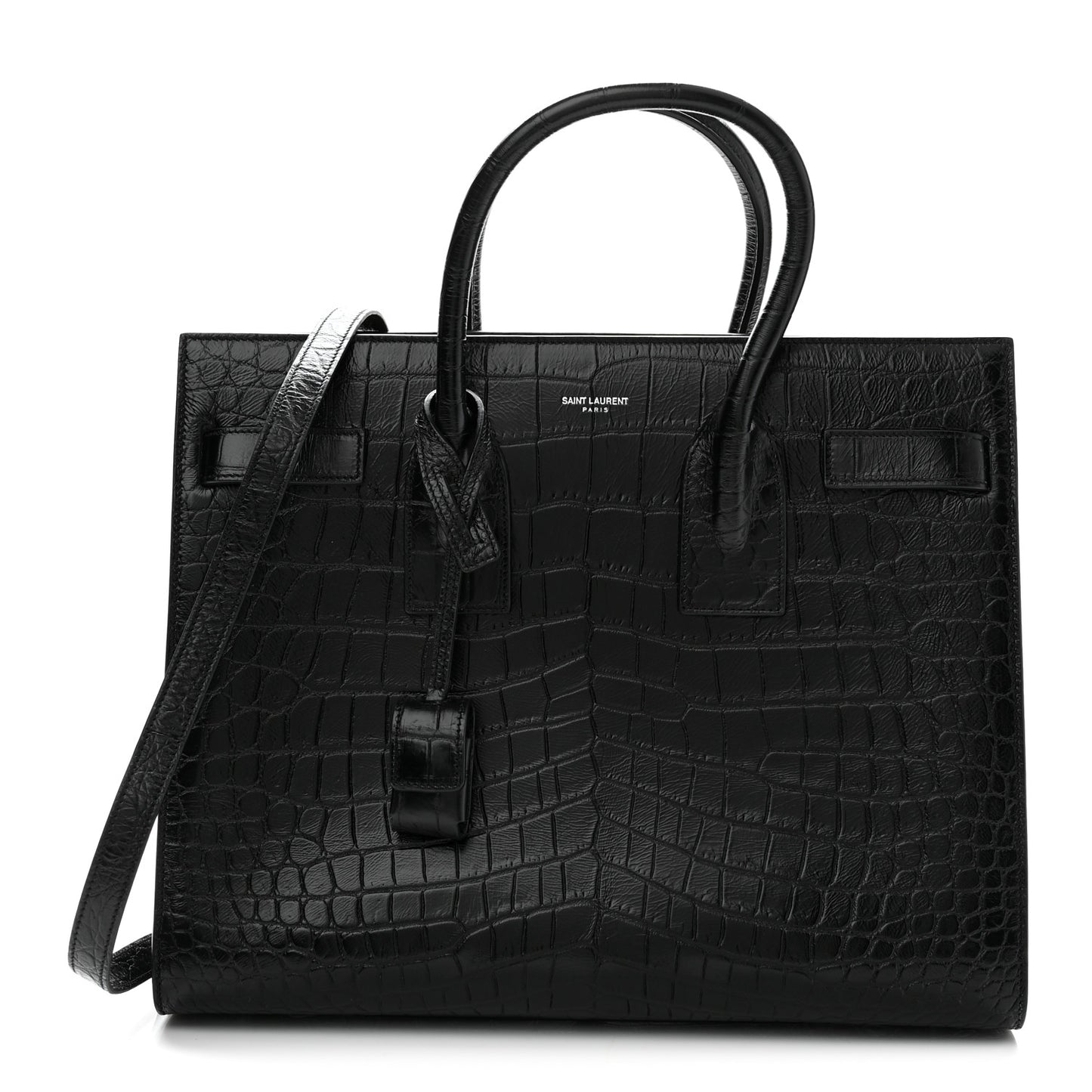 Calfskin Crocodile Embossed Small Sac de Jour Black