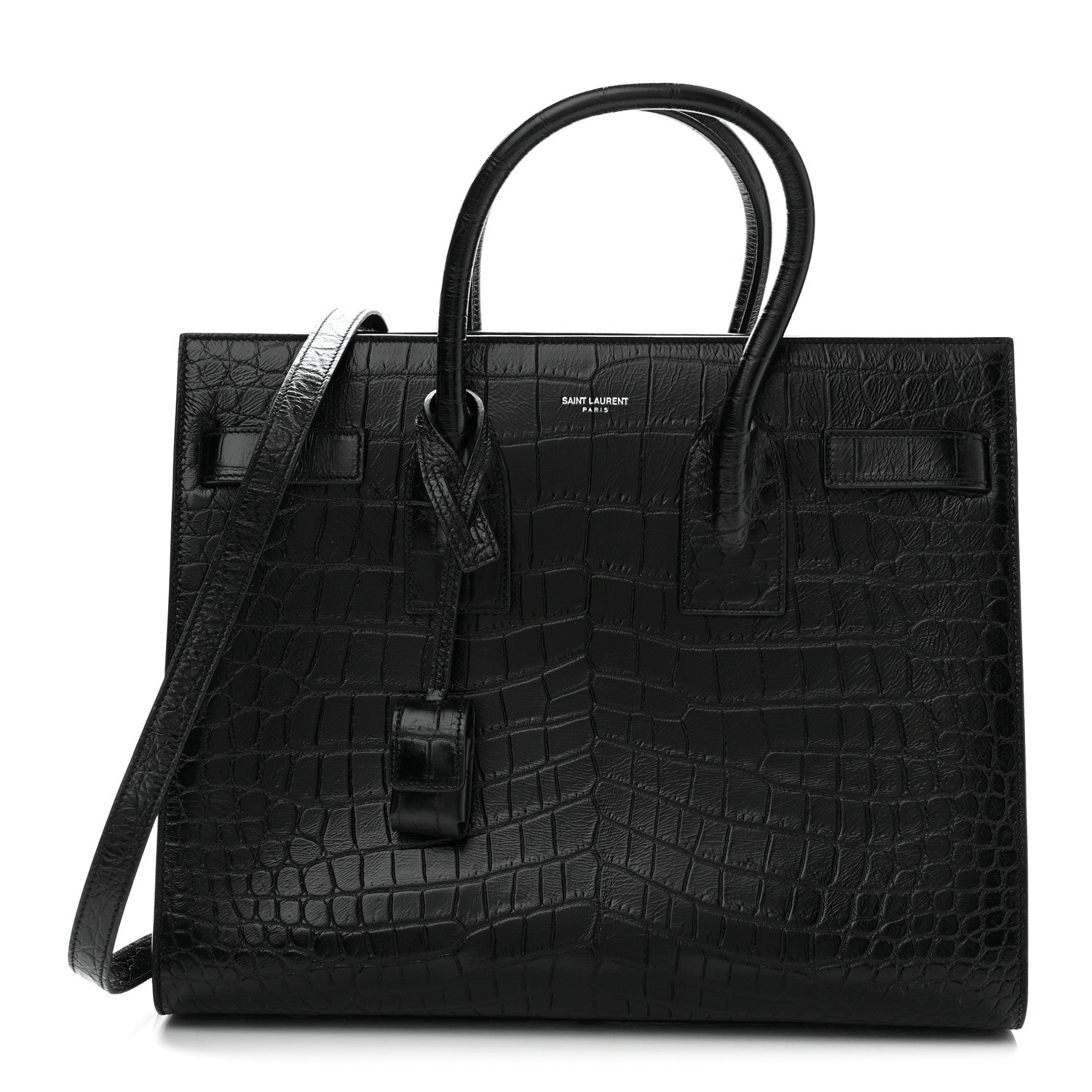 Saint Laurent Calfskin Crocodile Embossed Small Sac de Jour Black 1 of 11