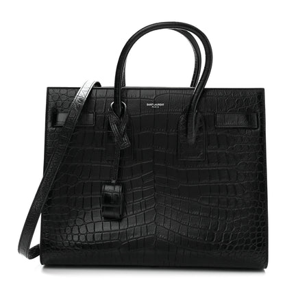 Saint Laurent Calfskin Crocodile Embossed Small Sac de Jour Black 1 of 11