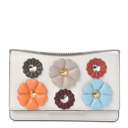 Fendi Vitello Century Lucido Nappa Flowerland Studded Tube Wallet On Chain White Ice Multicolor 1 of 8