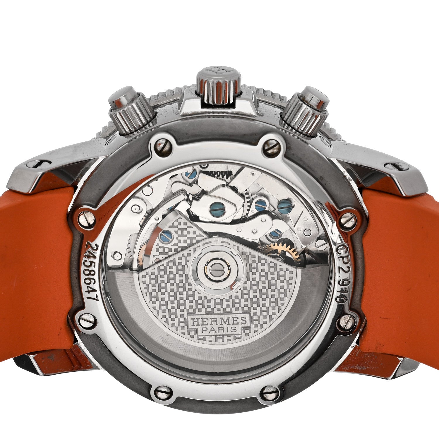 Hermes Stainless Steel Rubber 44mm Clipper Chronograph Diver Automatic Watch Orange 4 of 4