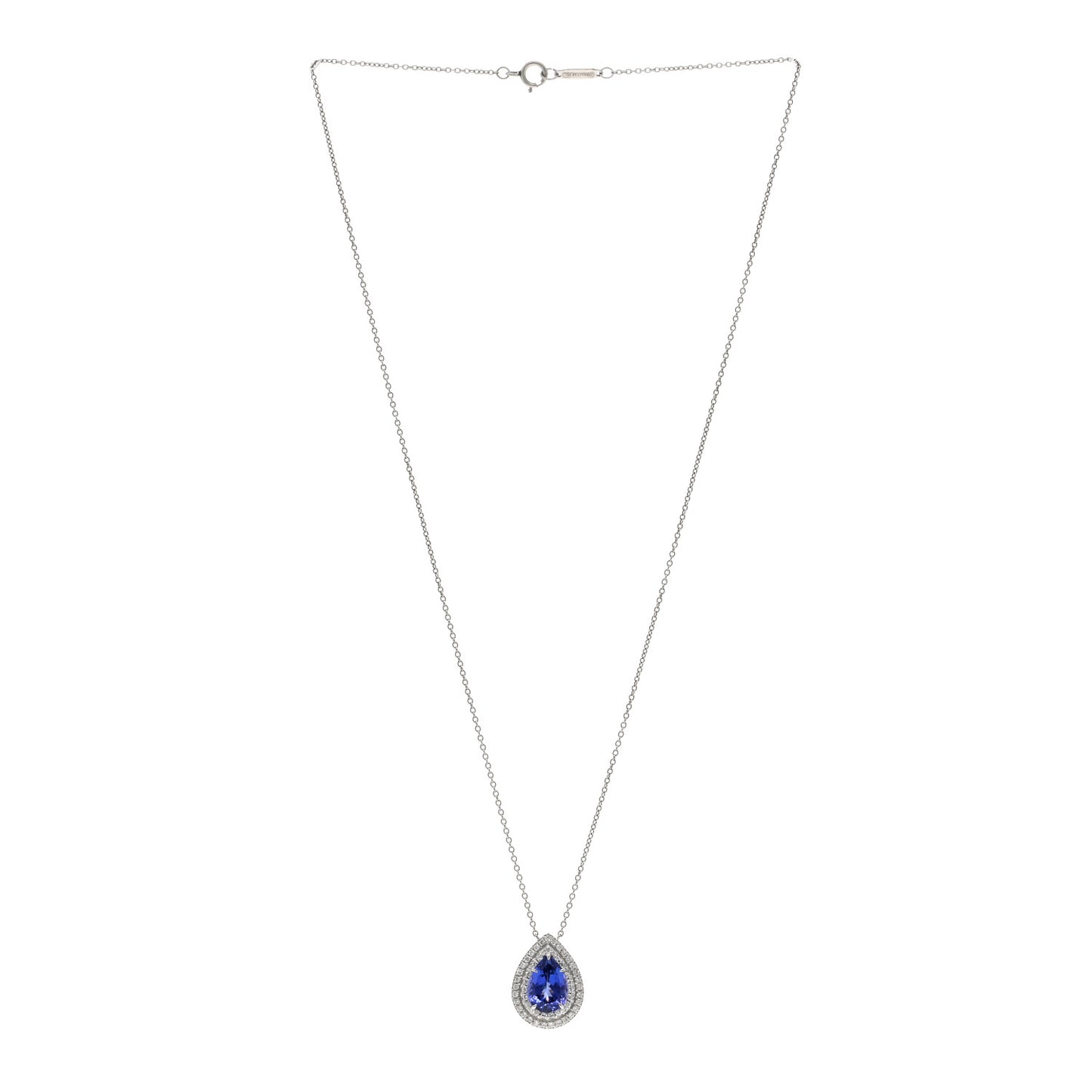 Platinum Diamond Tanzanite Pear Shaped Soleste Pendant Necklace
