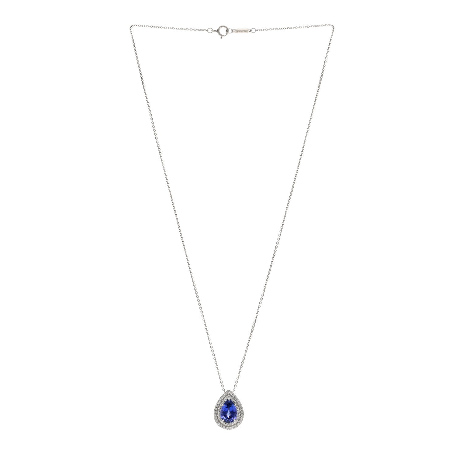 Tiffany Platinum Diamond Tanzanite Pear Shaped Soleste Pendant Necklace 3 of 4