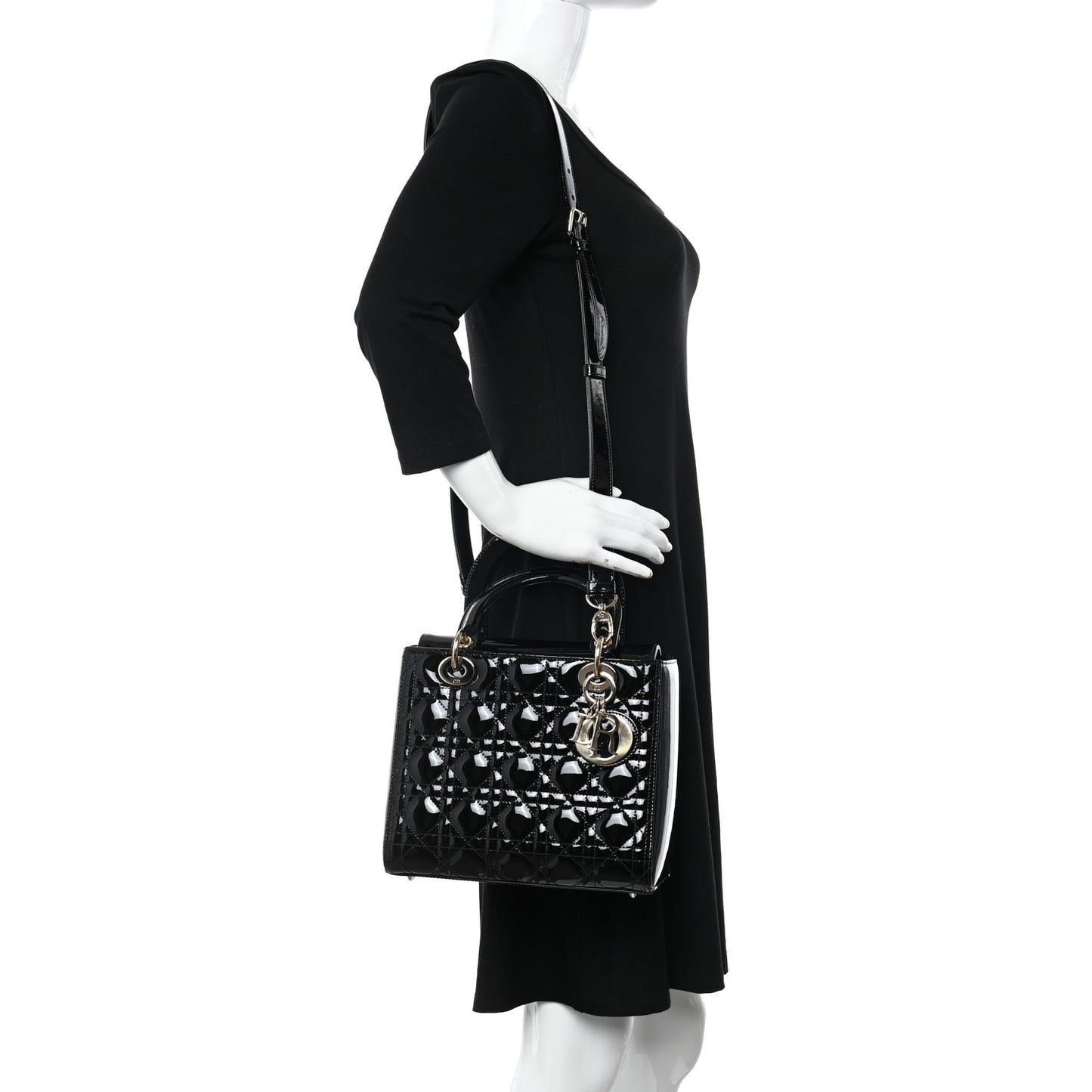 Patent Cannage Medium Lady Dior Black