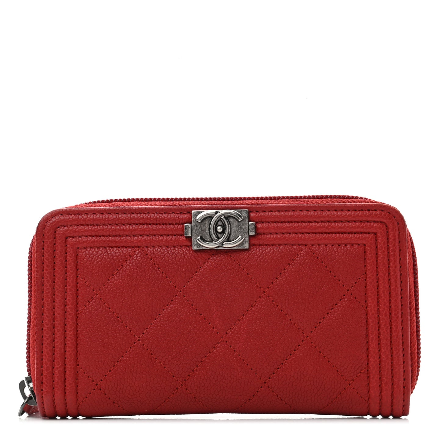 Caviar Quilted Small Boy Zip Around Wallet Dark Red