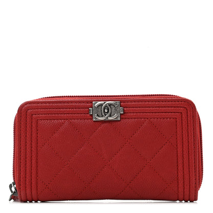 Chanel Caviar Quilted Small Boy Zip Around Wallet Dark Red 1 of 8