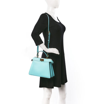 Fendi Vitello Seta Shiny Nappa Small Peekaboo I SEE U Satchel Real Tiffany White 2 of 9