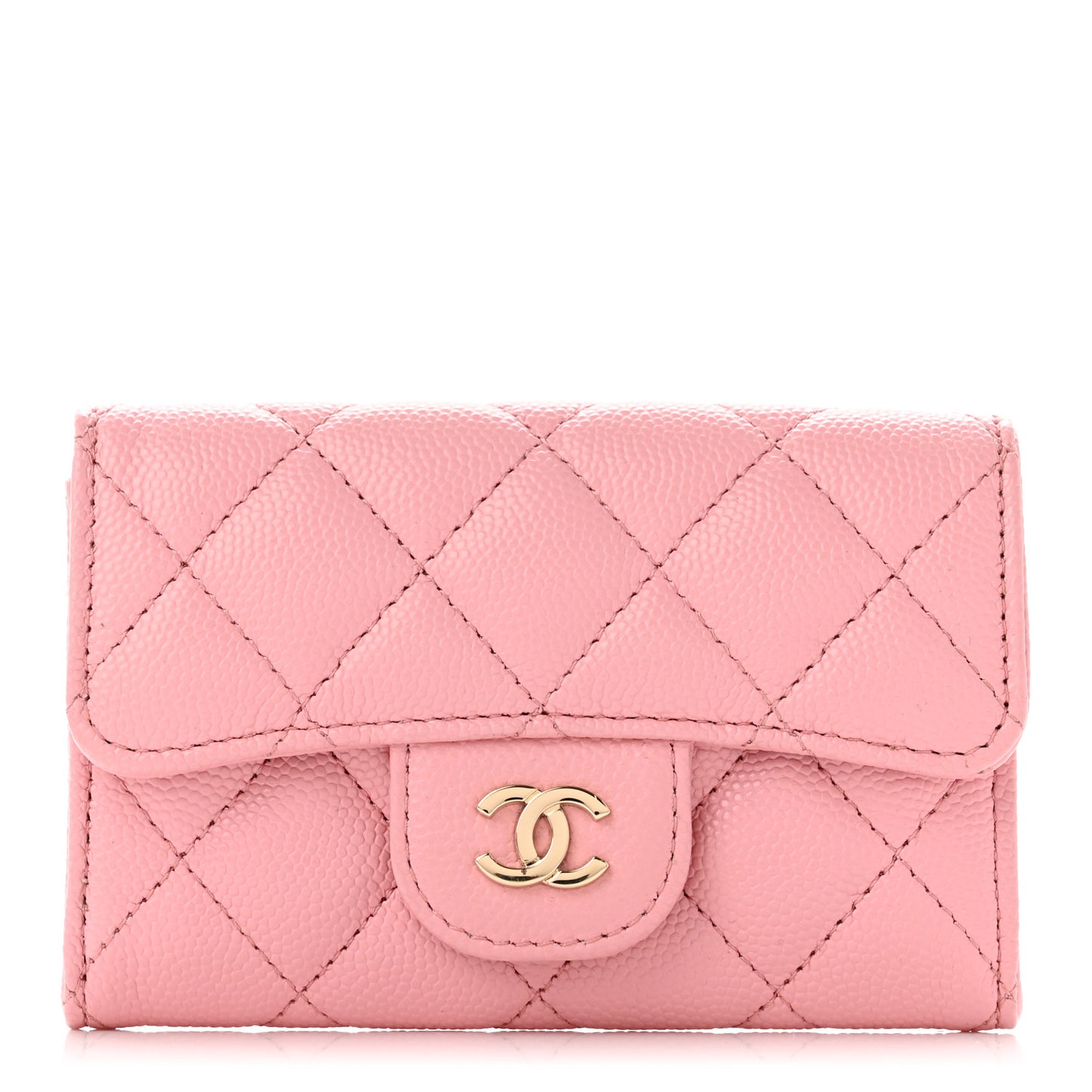Caviar Quilted Flap Card Holder Wallet Light Pink