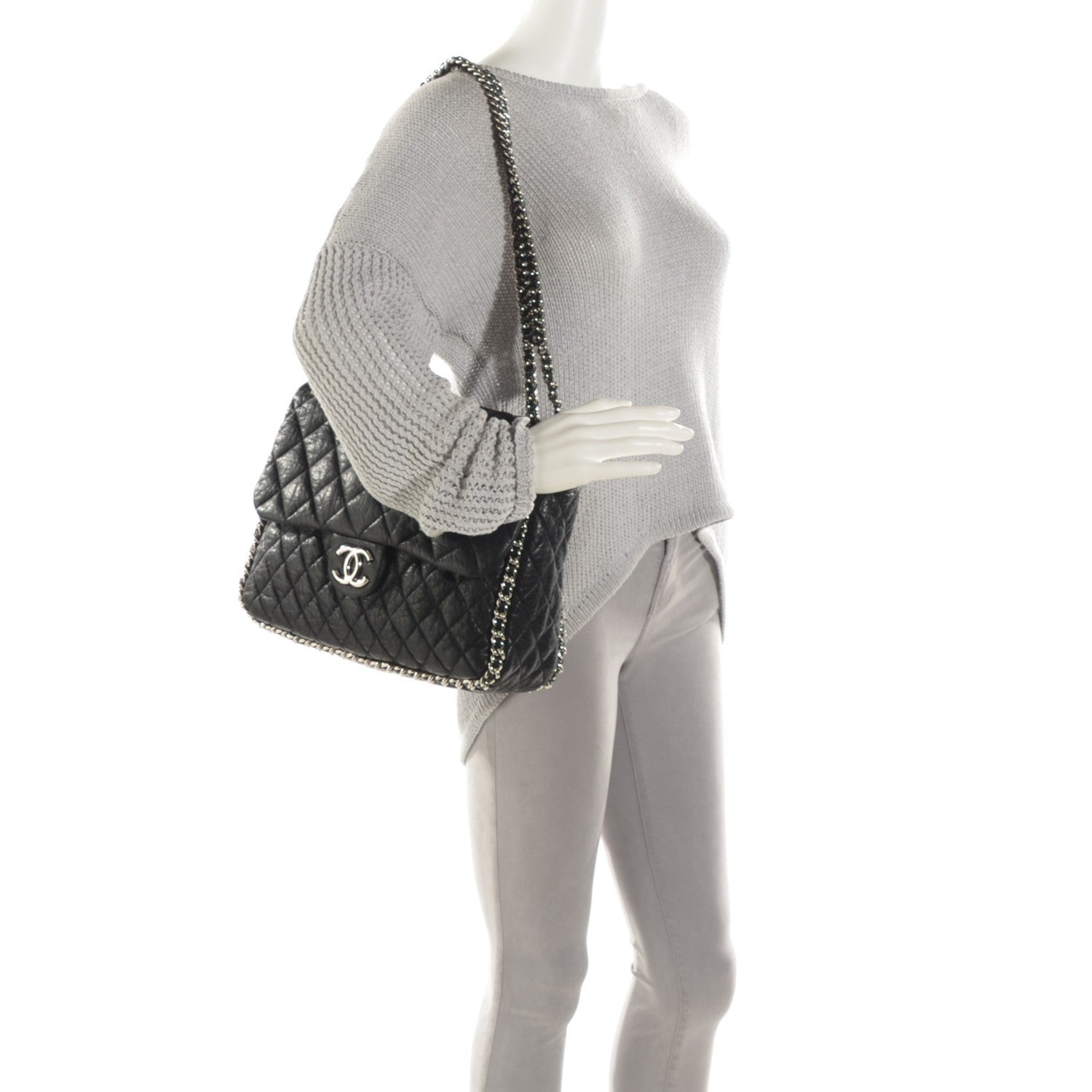 Chanel Washed Lambskin Quilted Maxi Chain Around Flap Black 2 of 7