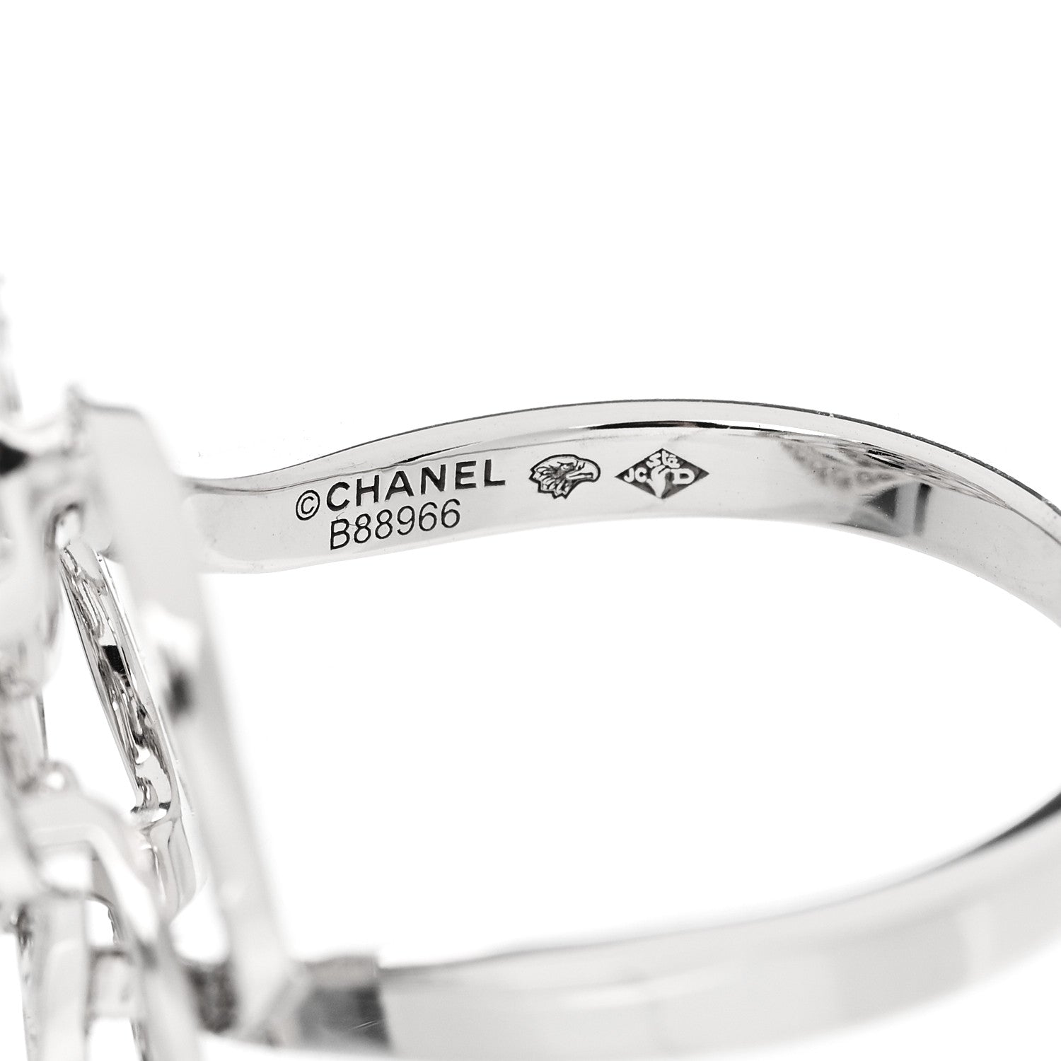 Chanel 18K White Gold Diamond Medium Fil de Camelia Ring 55 7.25 5 of 7
