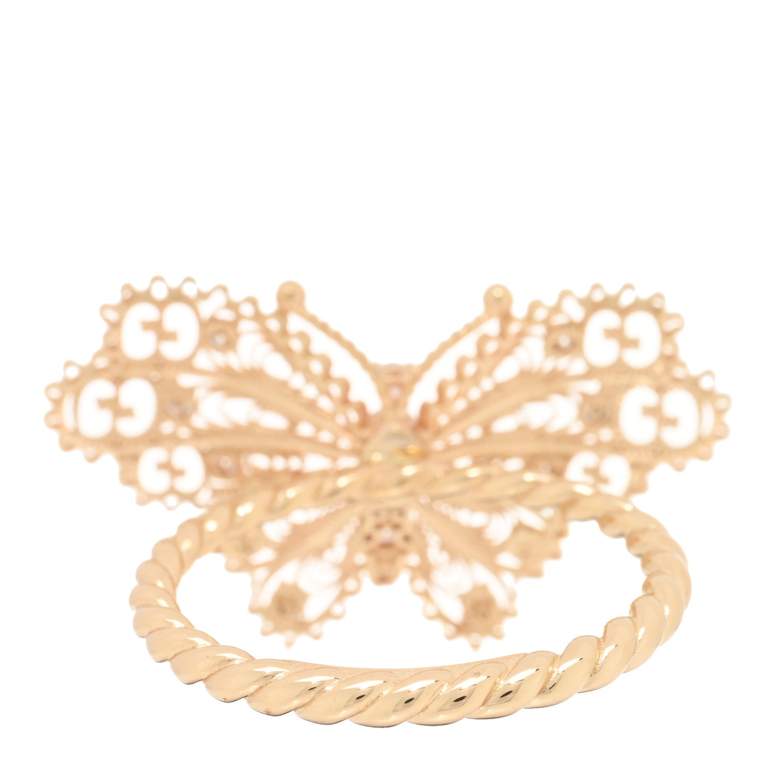 Gucci 18K Yellow Gold Diamond Butterfly Ring 57 8 3 of 5