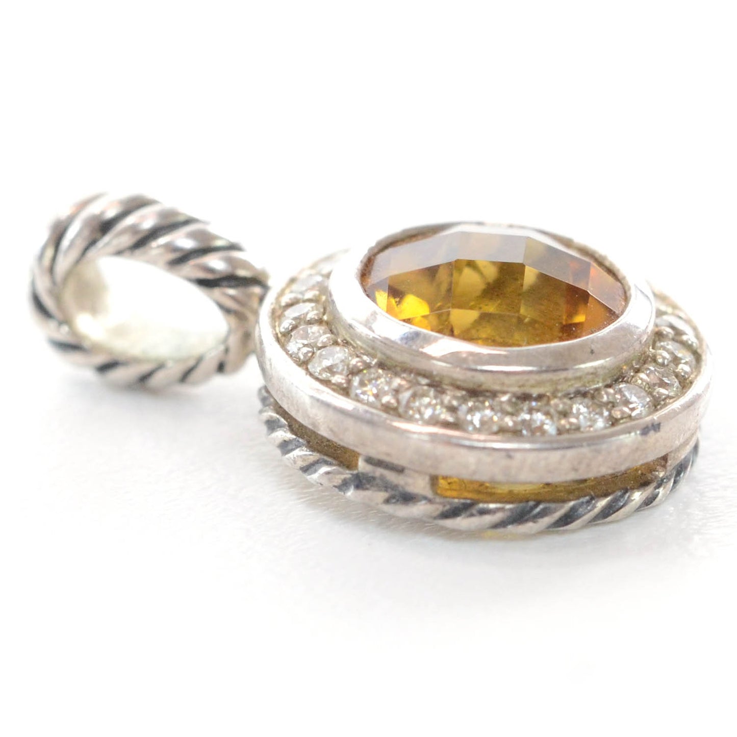 Sterling Silver Diamond Citrine Cable Enhancer Pendant