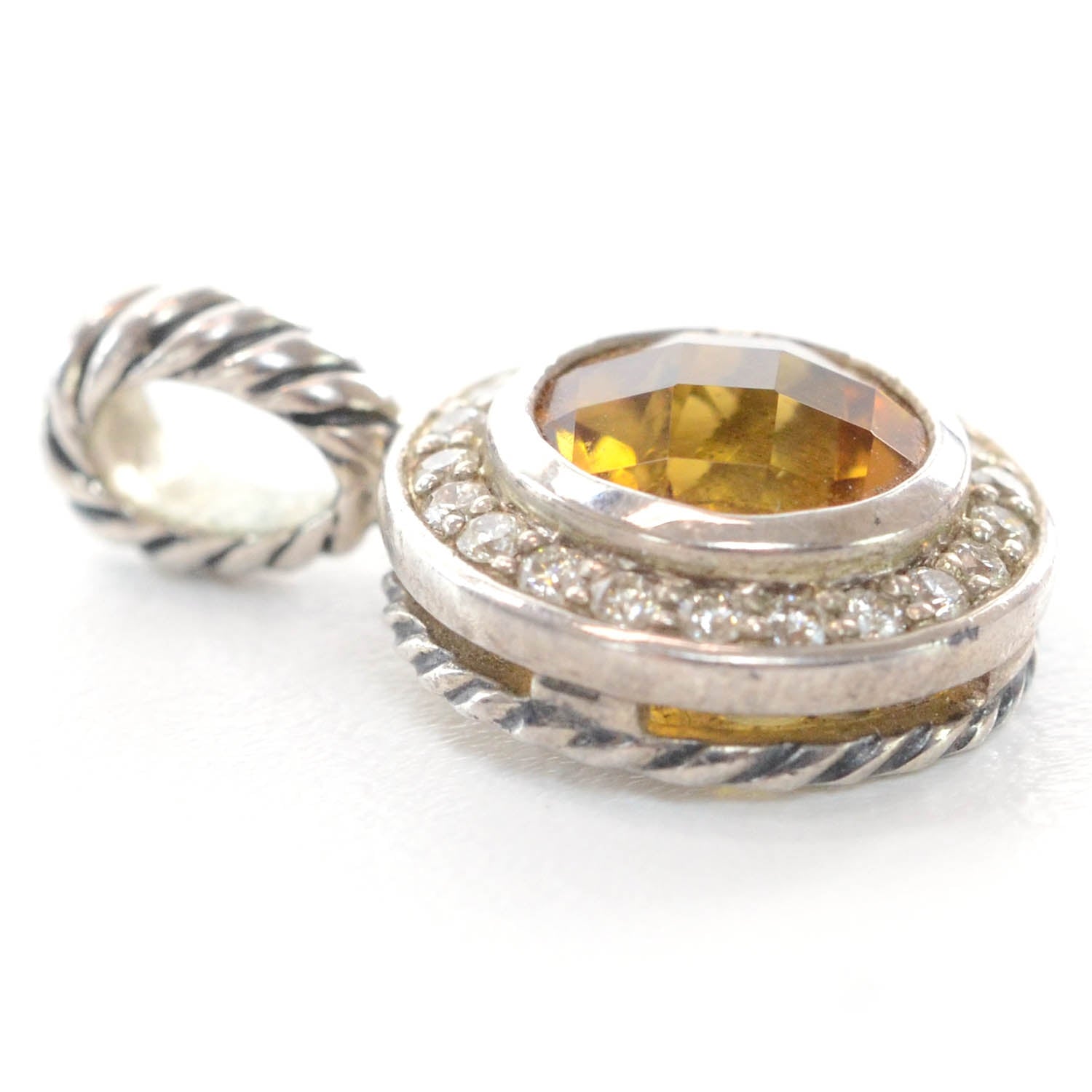 David Yurman Sterling Silver Diamond Citrine Cable Enhancer Pendant 3 of 3