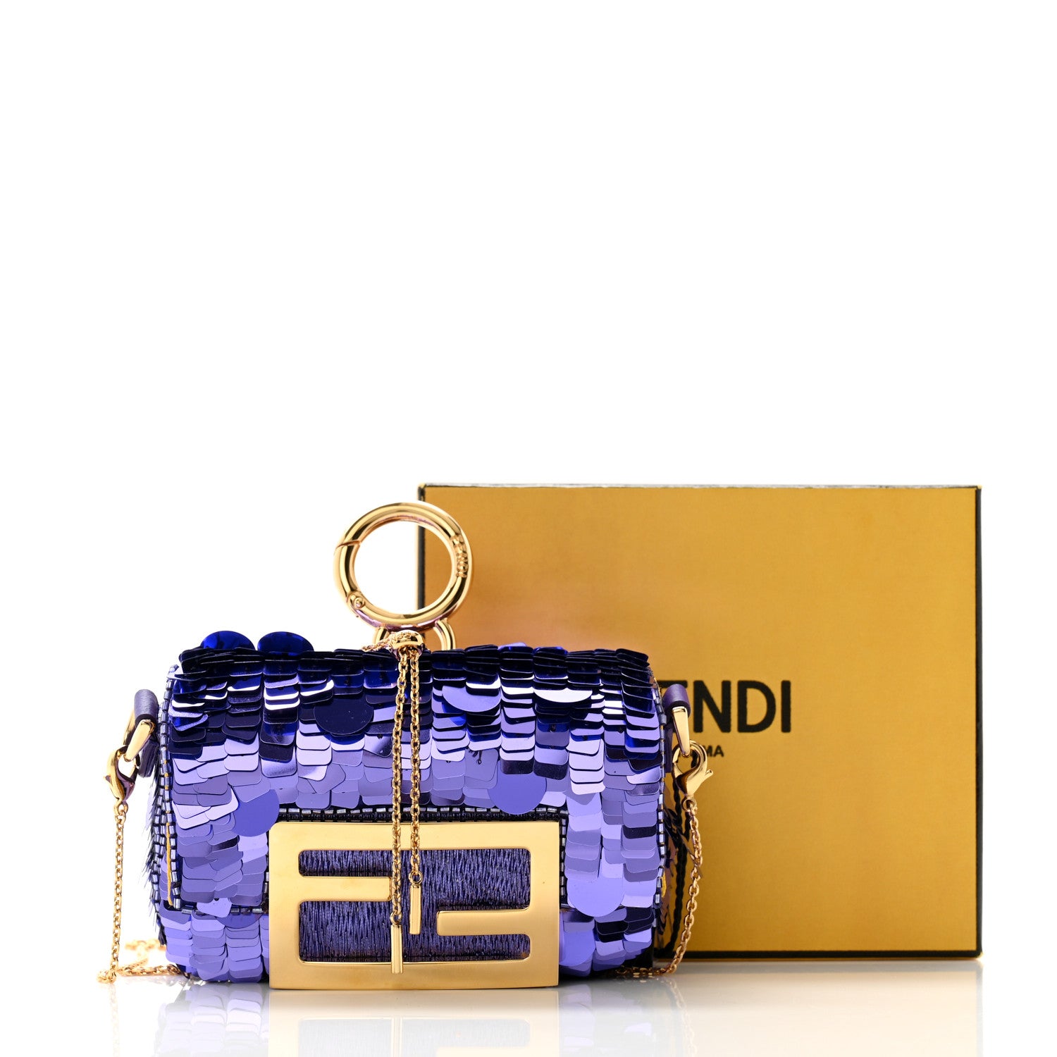 Fendi Sequin Paillettes Shiny Nappa Sex and the City Nano Maxi Buckle Baguette Charm Viola Purple 11 of 11
